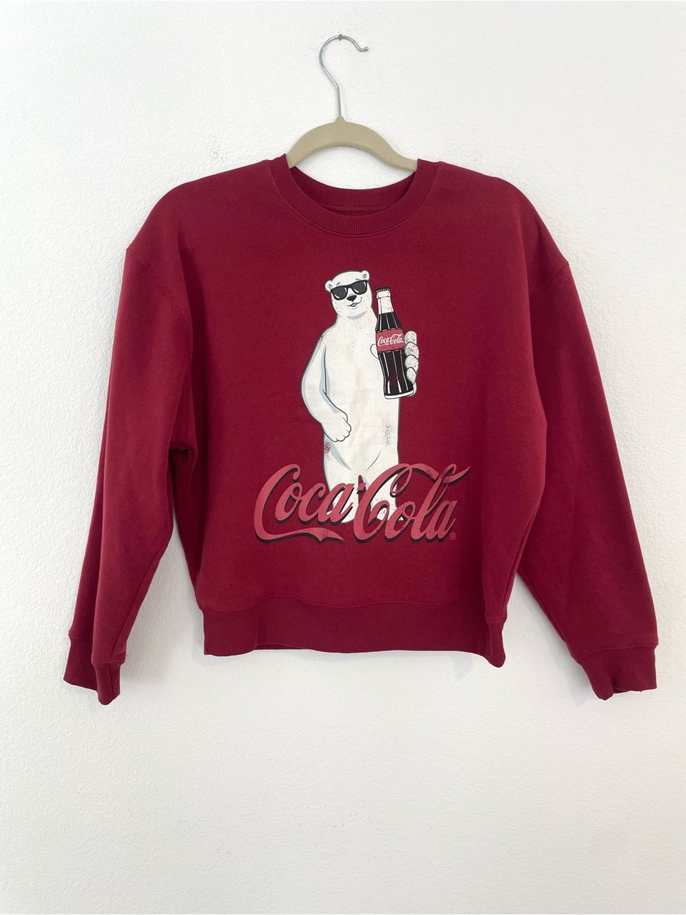 Coca Cola Brand Red Crewneck Sweatshirt with Polar Bear Graphic